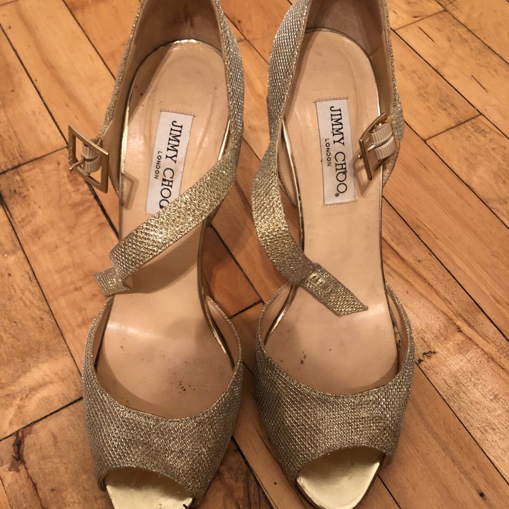 Gold Jimmy Choos open toes
